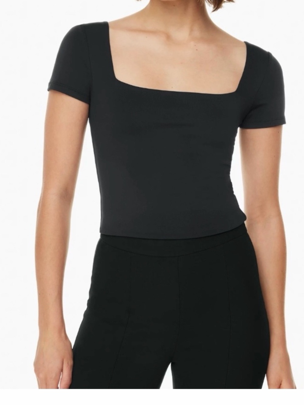 Aritzia Black Square-Neck Short Sleeve Crop Top